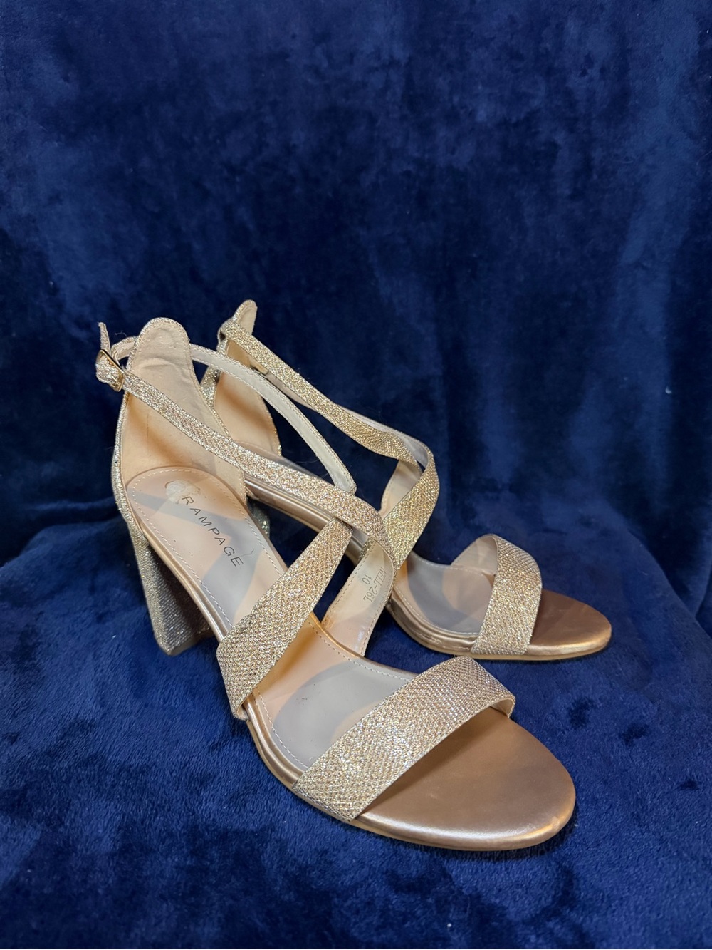 Rampage Sparkling Gold Strappy Block Heels